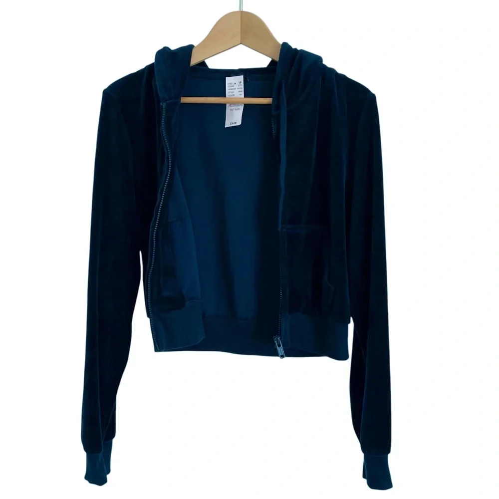 JOHN GALT / BRANDY MELVILLE Velour Full Zip Hoodie in Navy - New With Ta…